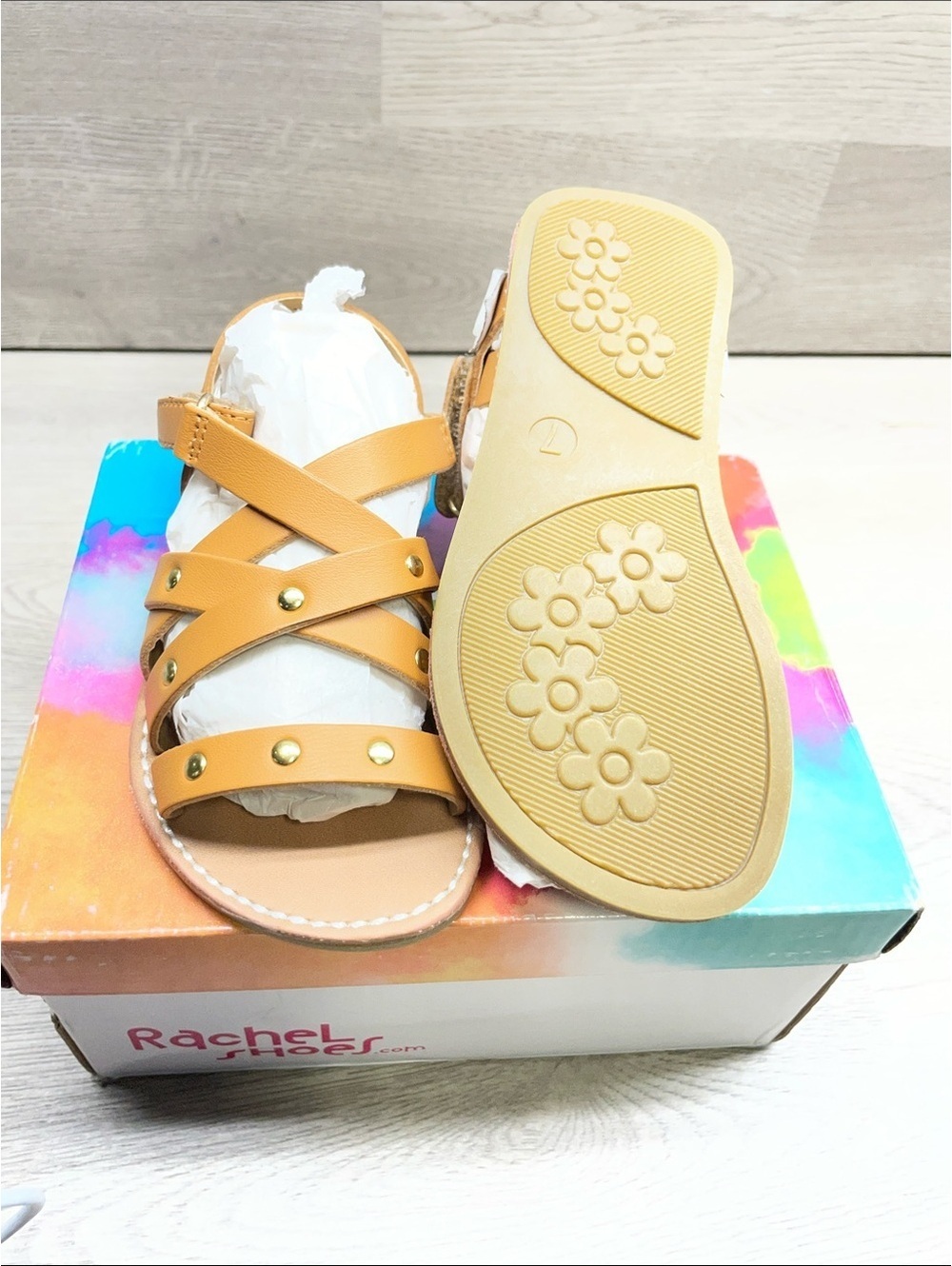 Rachel Shoes Girls' Tan Strappy Studded Sandals #133